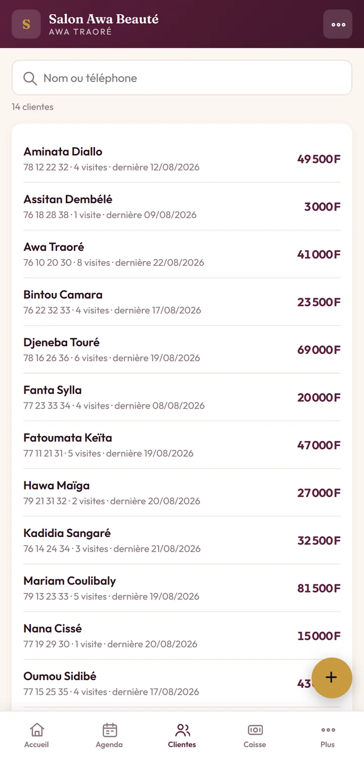 Le fichier clientes sur le téléphone de la gérante
